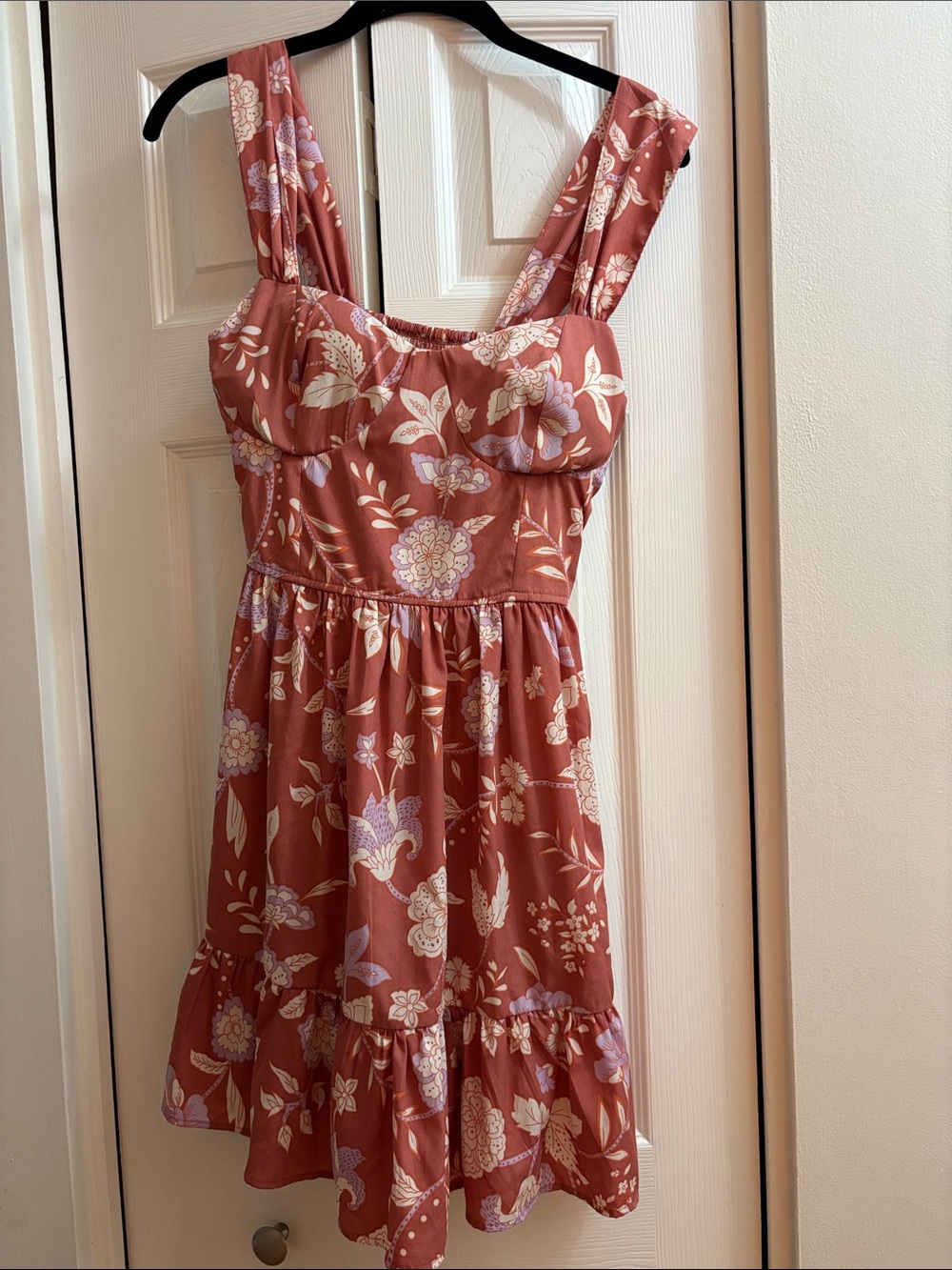 Women's Floral Rust Sundress with Puff Bodice